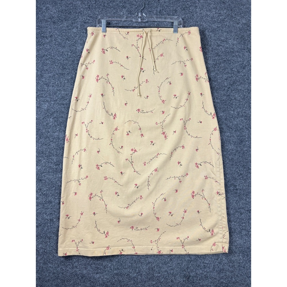 LL Bean Womens Skirt XL Yellow Floral Midi Vintage Y2K Boho Spring Cottage